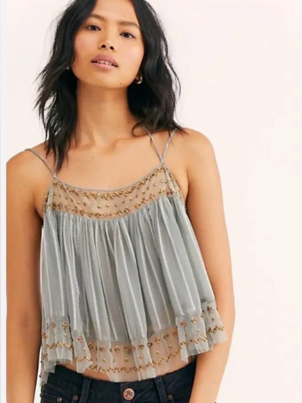 Free People Beaded Mesh Camisole Size M